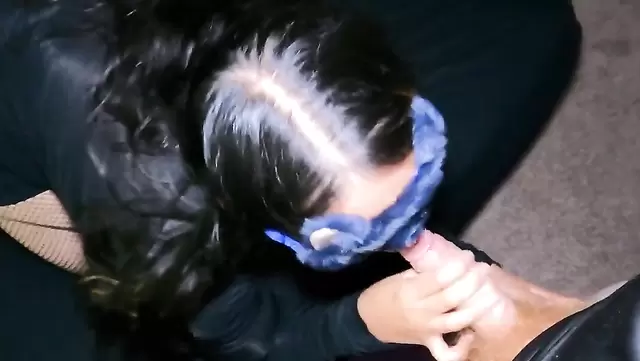 Mexican puta in mask gives a blowjob to her lover